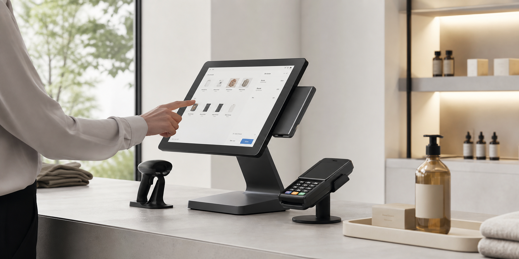 Modern retail checkout counter using Nexara POS