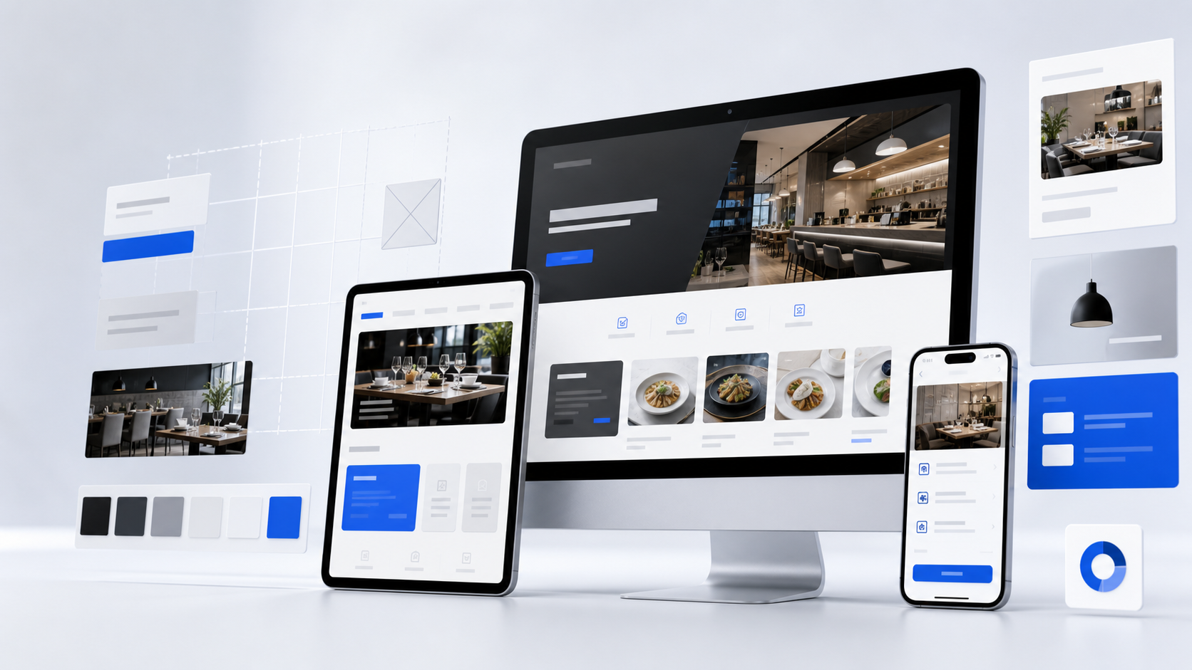 Responsive business website shown across desktop, tablet, and mobile devices
